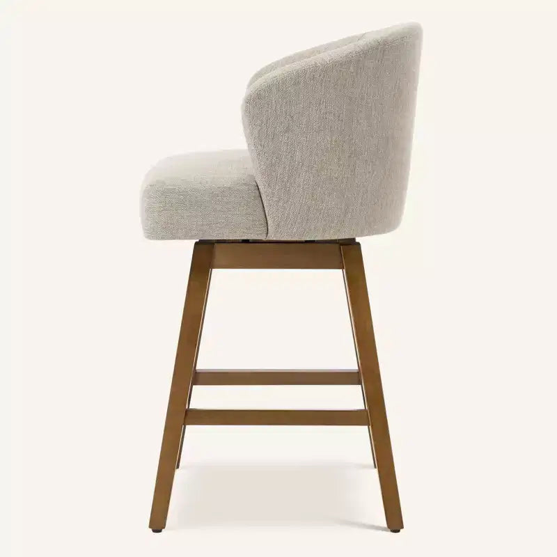Bekrvio 26 Counter Height Swivel Bar Stools with U-Shaped Back Rubber Wood Frame, Linen/PU Leather Upholstered Bar Chair Barstools for Kitchen Island
