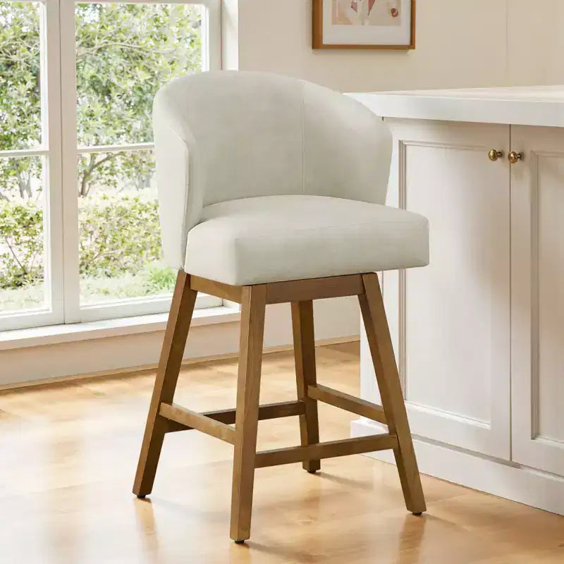 Bekrvio 26 Counter Height Swivel Bar Stools with U-Shaped Back Rubber Wood Frame, Linen/PU Leather Upholstered Bar Chair Barstools for Kitchen Island