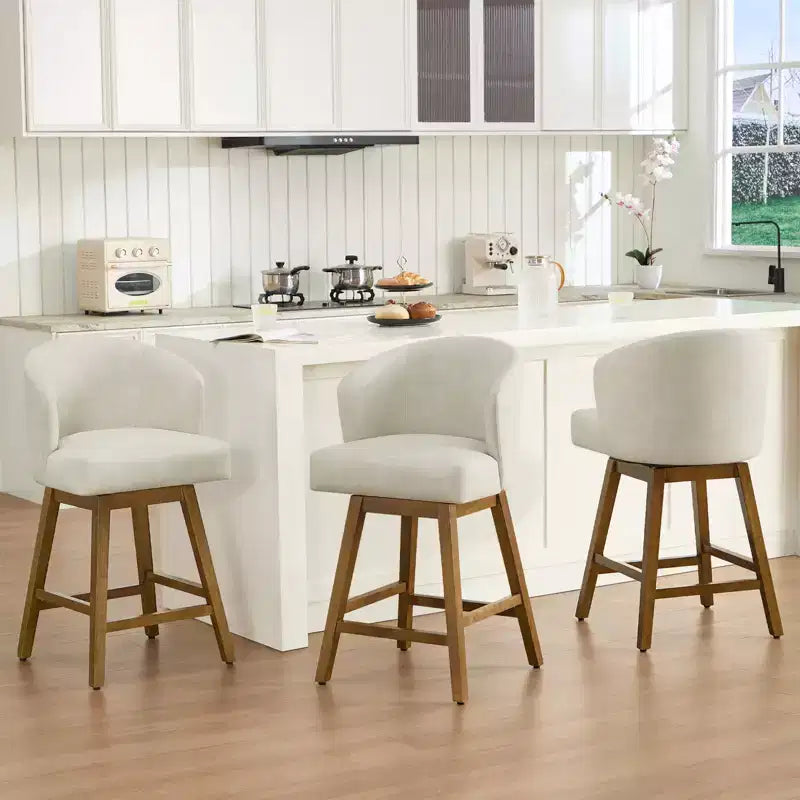Bekrvio 26 Counter Height Swivel Bar Stools with U-Shaped Back Rubber Wood Frame, Linen/PU Leather Upholstered Bar Chair Barstools for Kitchen Island