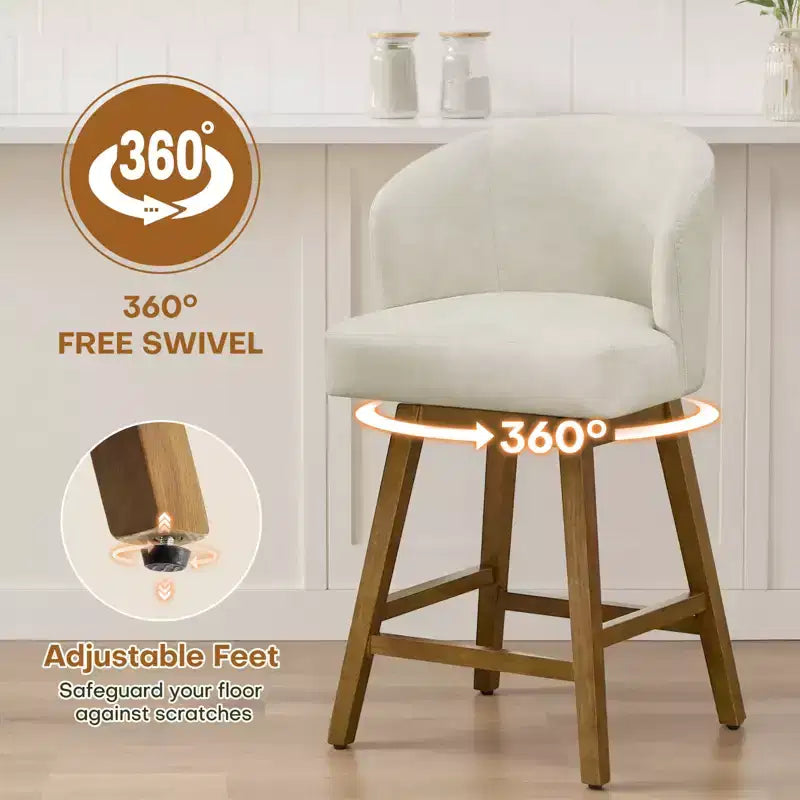 Bekrvio 26 Counter Height Swivel Bar Stools with U-Shaped Back Rubber Wood Frame, Linen/PU Leather Upholstered Bar Chair Barstools for Kitchen Island
