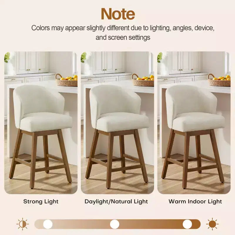 Bekrvio 26 Counter Height Swivel Bar Stools with U-Shaped Back Rubber Wood Frame, Linen/PU Leather Upholstered Bar Chair Barstools for Kitchen Island