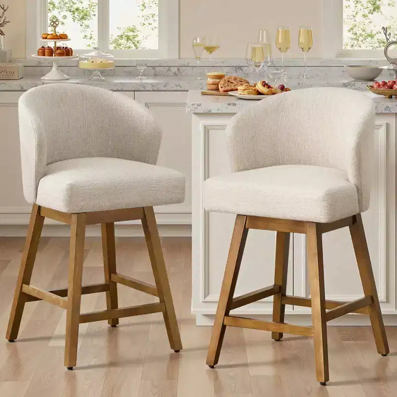 Bekrvio 26 Counter Height Swivel Bar Stools with U-Shaped Back Rubber Wood Frame, Linen/PU Leather Upholstered Bar Chair Barstools for Kitchen Island