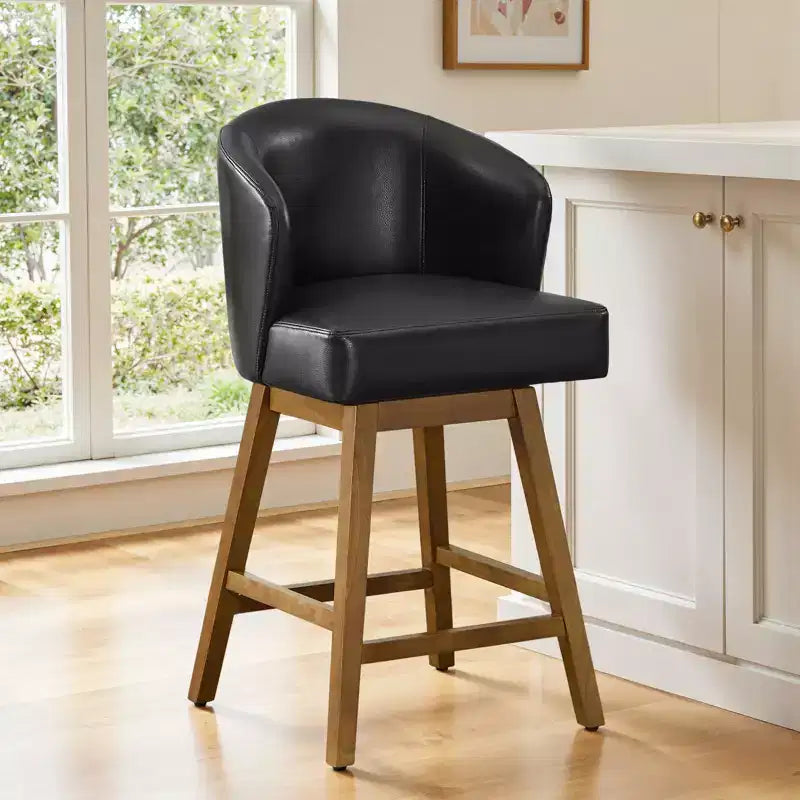Bekrvio 26 Counter Height Swivel Bar Stools with U-Shaped Back Rubber Wood Frame, Linen/PU Leather Upholstered Bar Chair Barstools for Kitchen Island