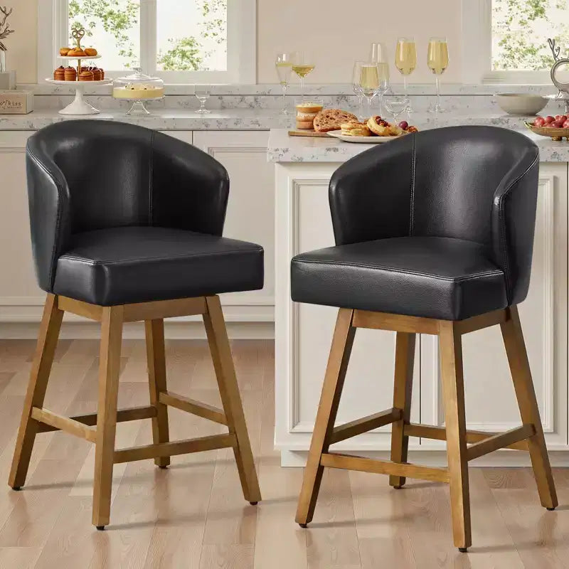 Bekrvio 26 Counter Height Swivel Bar Stools with U-Shaped Back Rubber Wood Frame, Linen/PU Leather Upholstered Bar Chair Barstools for Kitchen Island