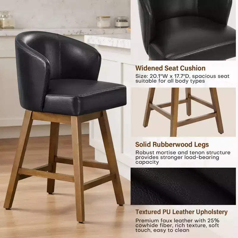 Bekrvio 26 Counter Height Swivel Bar Stools with U-Shaped Back Rubber Wood Frame, Linen/PU Leather Upholstered Bar Chair Barstools for Kitchen Island