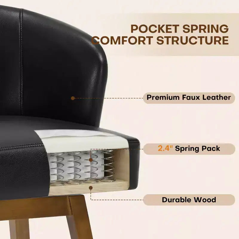 Bekrvio 26 Counter Height Swivel Bar Stools with U-Shaped Back Rubber Wood Frame, Linen/PU Leather Upholstered Bar Chair Barstools for Kitchen Island