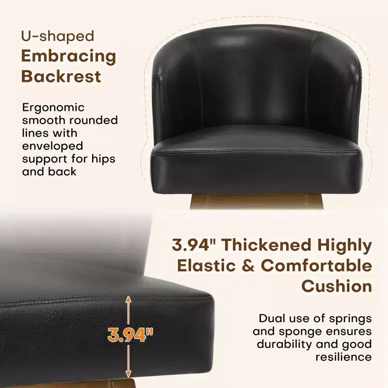 Bekrvio 26 Counter Height Swivel Bar Stools with U-Shaped Back Rubber Wood Frame, Linen/PU Leather Upholstered Bar Chair Barstools for Kitchen Island