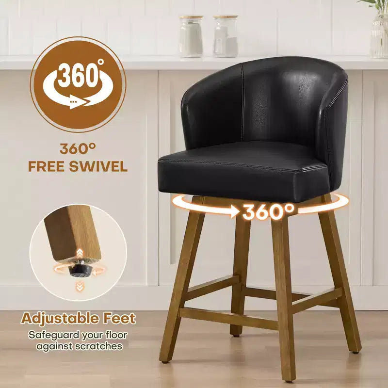 Bekrvio 26 Counter Height Swivel Bar Stools with U-Shaped Back Rubber Wood Frame, Linen/PU Leather Upholstered Bar Chair Barstools for Kitchen Island
