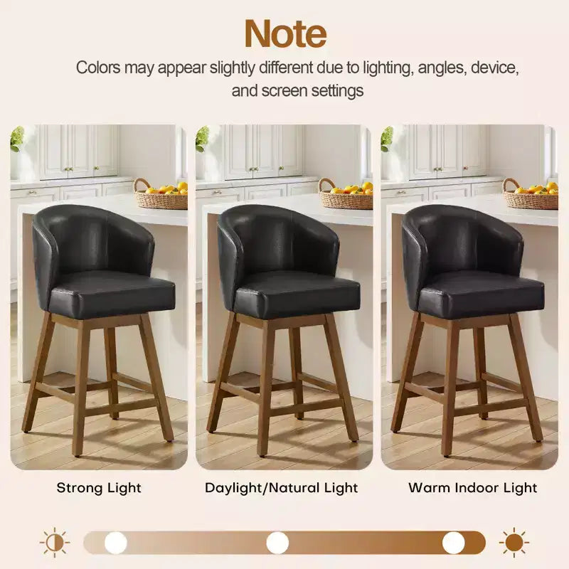 Bekrvio 26 Counter Height Swivel Bar Stools with U-Shaped Back Rubber Wood Frame, Linen/PU Leather Upholstered Bar Chair Barstools for Kitchen Island