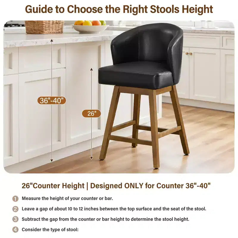 Bekrvio 26 Counter Height Swivel Bar Stools with U-Shaped Back Rubber Wood Frame, Linen/PU Leather Upholstered Bar Chair Barstools for Kitchen Island