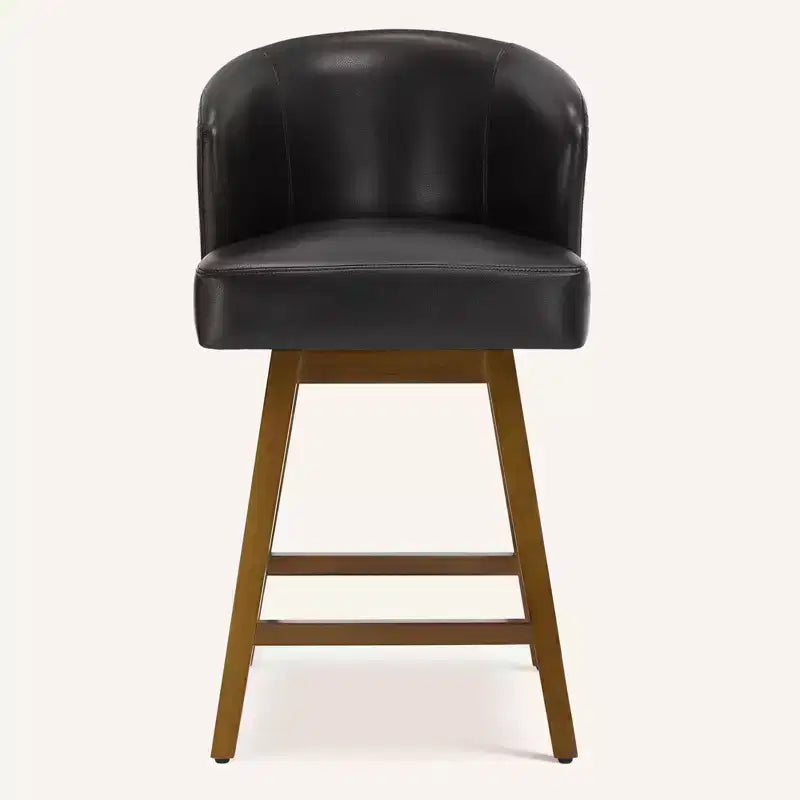 Bekrvio 26 Counter Height Swivel Bar Stools with U-Shaped Back Rubber Wood Frame, Linen/PU Leather Upholstered Bar Chair Barstools for Kitchen Island
