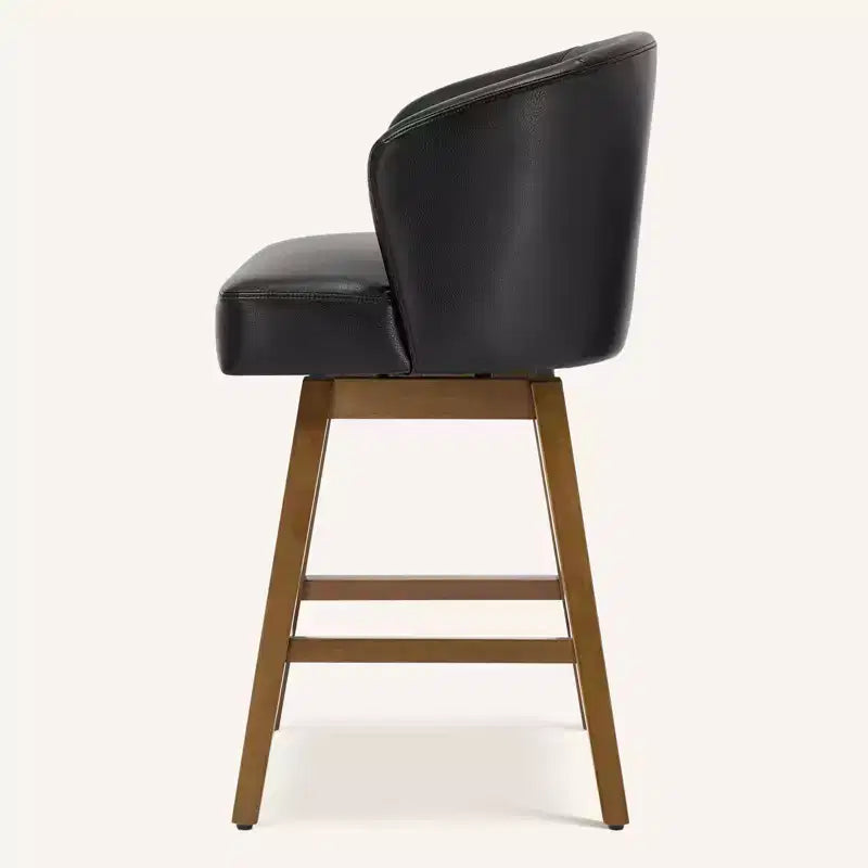 Bekrvio 26 Counter Height Swivel Bar Stools with U-Shaped Back Rubber Wood Frame, Linen/PU Leather Upholstered Bar Chair Barstools for Kitchen Island