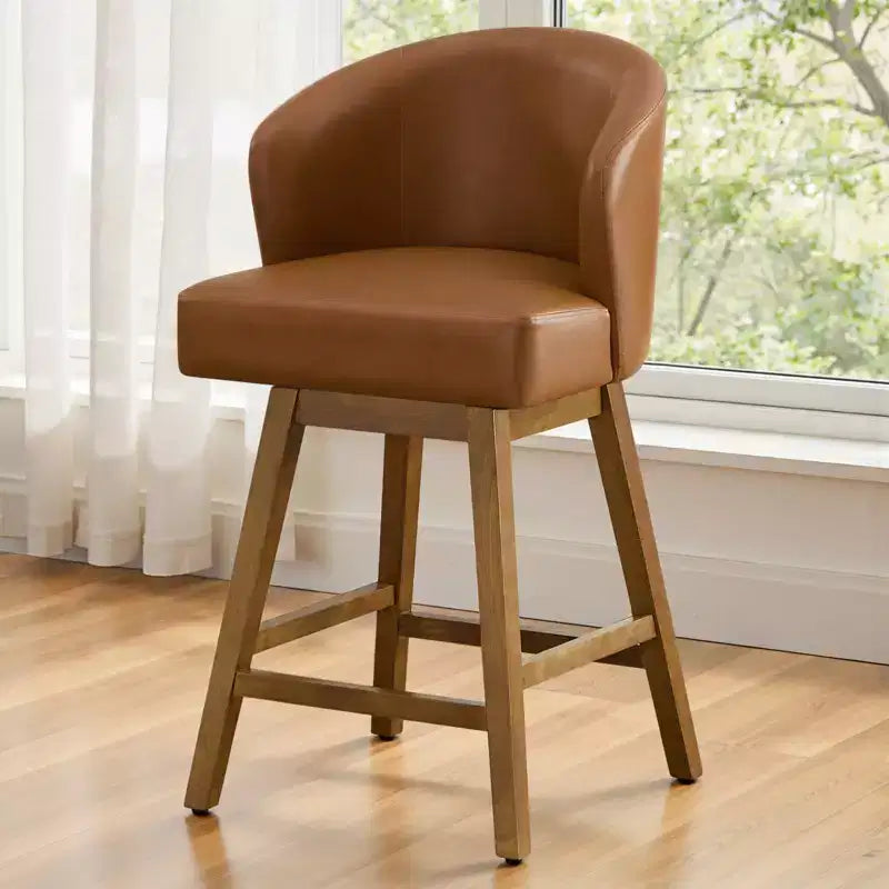 Bekrvio 26 Counter Height Swivel Bar Stools with U-Shaped Back Rubber Wood Frame, Linen/PU Leather Upholstered Bar Chair Barstools for Kitchen Island