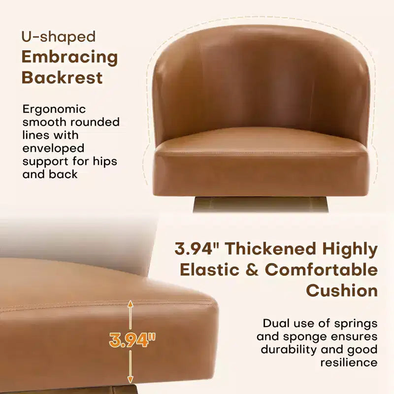 Bekrvio 26 Counter Height Swivel Bar Stools with U-Shaped Back Rubber Wood Frame, Linen/PU Leather Upholstered Bar Chair Barstools for Kitchen Island