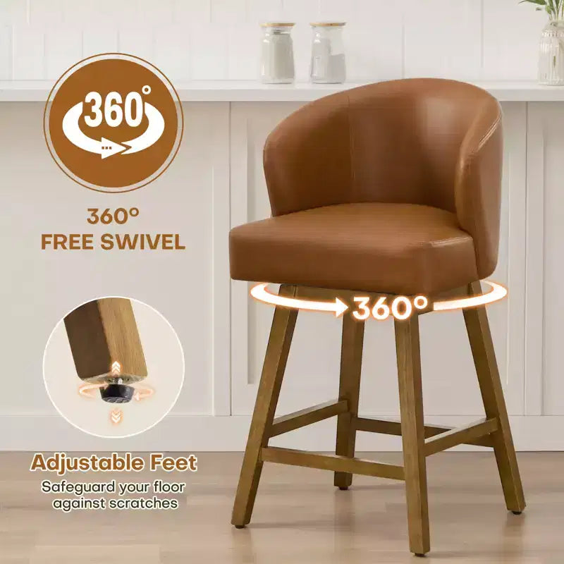 Bekrvio 26 Counter Height Swivel Bar Stools with U-Shaped Back Rubber Wood Frame, Linen/PU Leather Upholstered Bar Chair Barstools for Kitchen Island