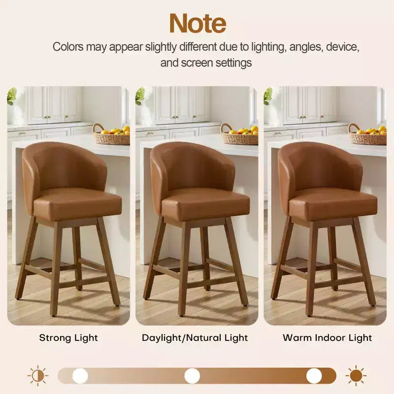 Bekrvio 26 Counter Height Swivel Bar Stools with U-Shaped Back Rubber Wood Frame, Linen/PU Leather Upholstered Bar Chair Barstools for Kitchen Island