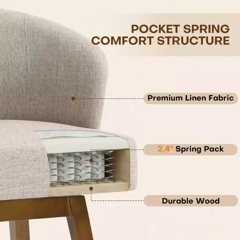 Bekrvio 26 Counter Height Swivel Bar Stools with U-Shaped Back Rubber Wood Frame, Linen/PU Leather Upholstered Bar Chair Barstools for Kitchen Island