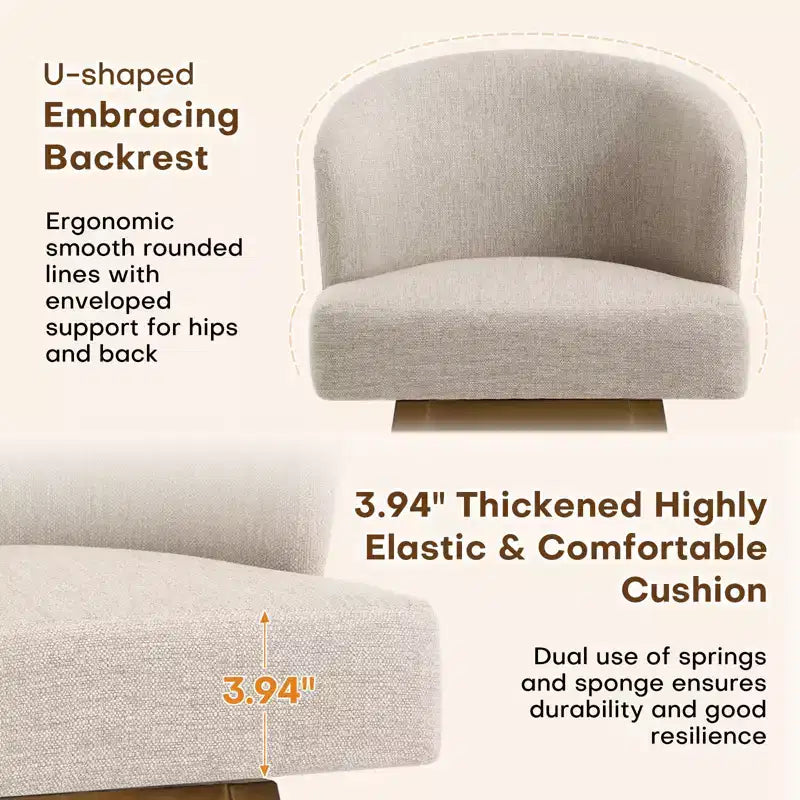 Bekrvio 26 Counter Height Swivel Bar Stools with U-Shaped Back Rubber Wood Frame, Linen/PU Leather Upholstered Bar Chair Barstools for Kitchen Island