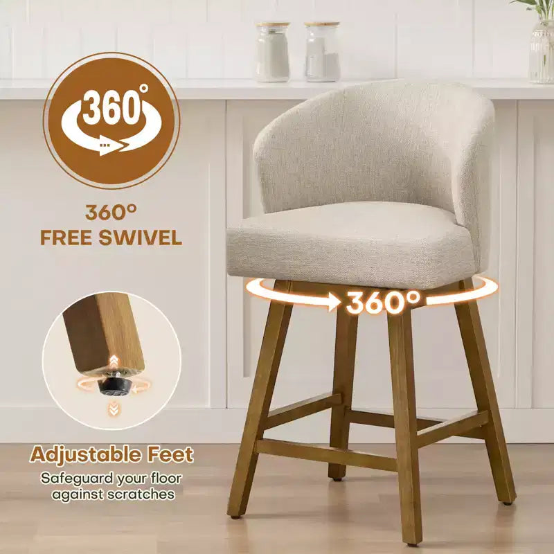 Bekrvio 26 Counter Height Swivel Bar Stools with U-Shaped Back Rubber Wood Frame, Linen/PU Leather Upholstered Bar Chair Barstools for Kitchen Island