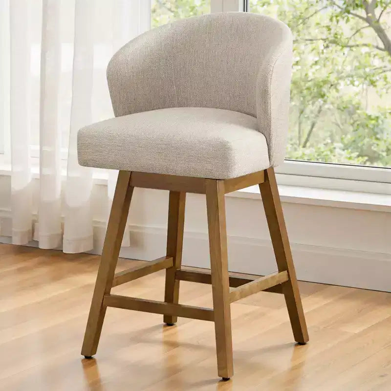 Bekrvio 26 Counter Height Swivel Bar Stools with U-Shaped Back Rubber Wood Frame, Linen/PU Leather Upholstered Bar Chair Barstools for Kitchen Island