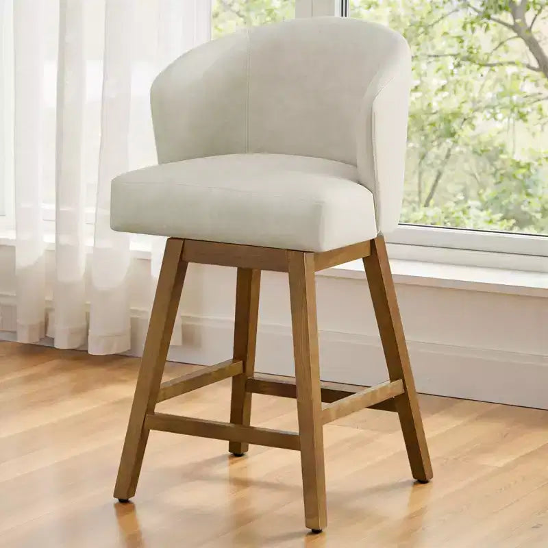 Bekrvio 26 Counter Height Swivel Bar Stools with U-Shaped Back Rubber Wood Frame, Linen/PU Leather Upholstered Bar Chair Barstools for Kitchen Island
