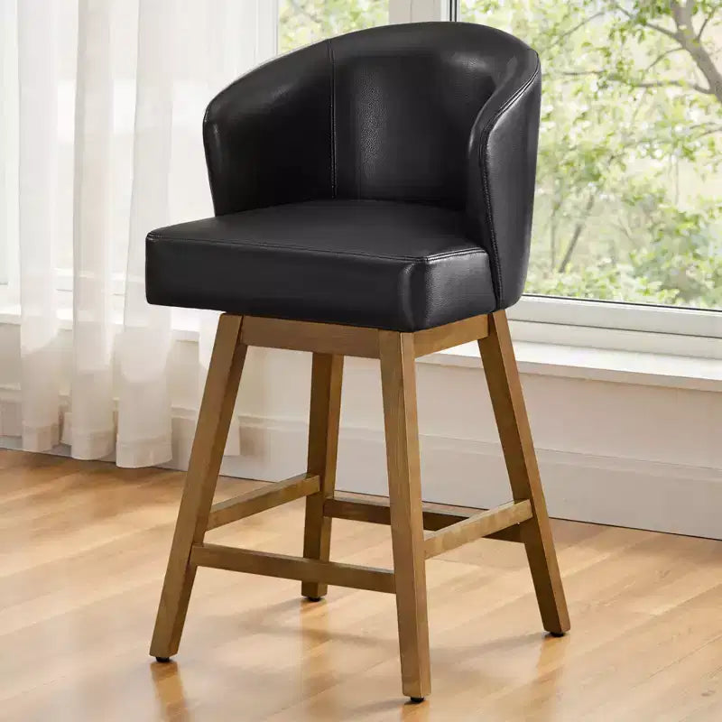 Bekrvio 26 Counter Height Swivel Bar Stools with U-Shaped Back Rubber Wood Frame, Linen/PU Leather Upholstered Bar Chair Barstools for Kitchen Island