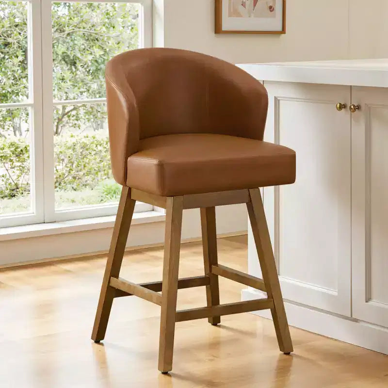 Bekrvio 26 Counter Height Swivel Bar Stools with U-Shaped Back Rubber Wood Frame, Linen/PU Leather Upholstered Bar Chair Barstools for Kitchen Island