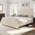 California King Size Platform Bed Frame with 50.2 Tall Headboard, Upholstered Bed with Vertical Channel Tufted Headboard & Footboard, Nailhead Trim