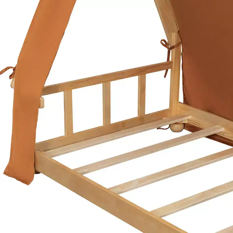 Twin/Full Size House Bed with Light and Tent, Montessori Floor Bed Play and Sleep Bed for Girls Boys Bedroom