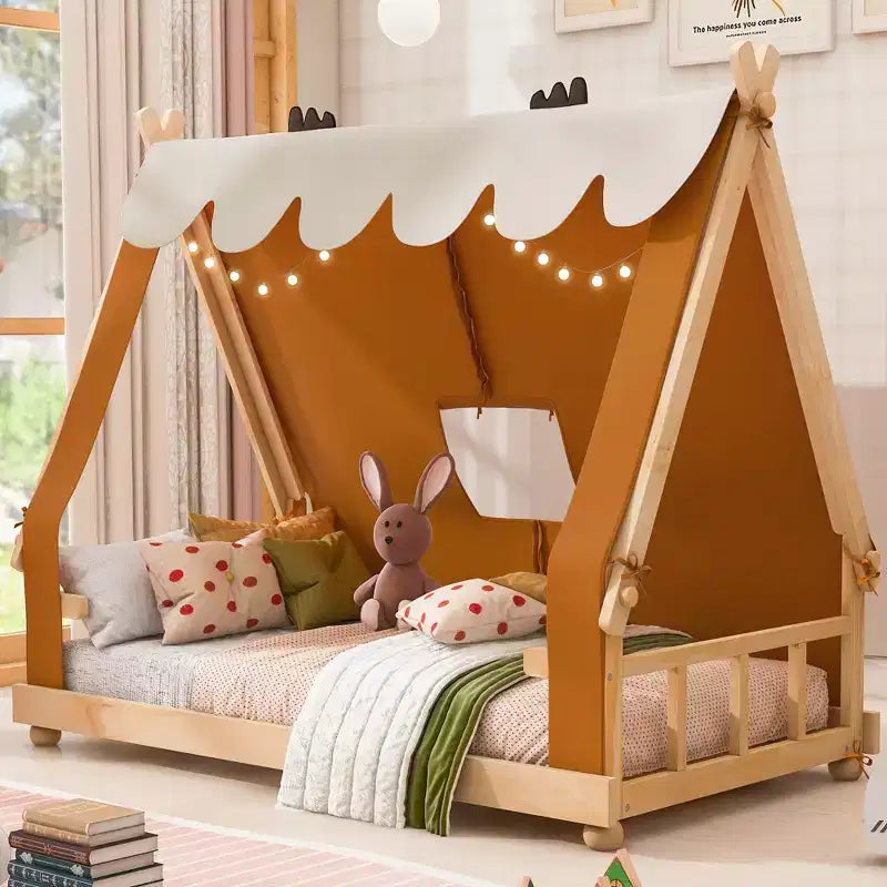 Lit cabane double/grand format avec lumière et tente, lit au sol pour – Soulcreststudio