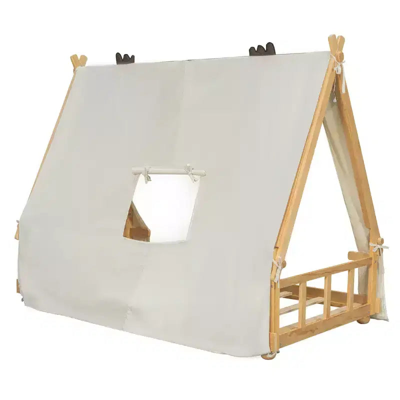 Twin/Full Size House Bed with Light and Tent, Montessori Floor Bed Play and Sleep Bed for Girls Boys Bedroom