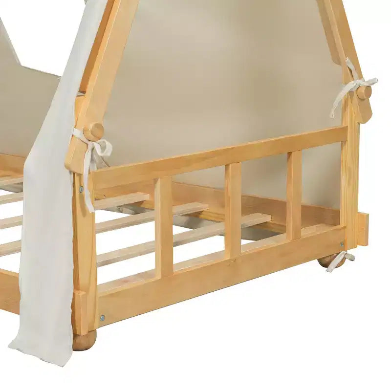 Twin/Full Size House Bed with Light and Tent, Montessori Floor Bed Play and Sleep Bed for Girls Boys Bedroom