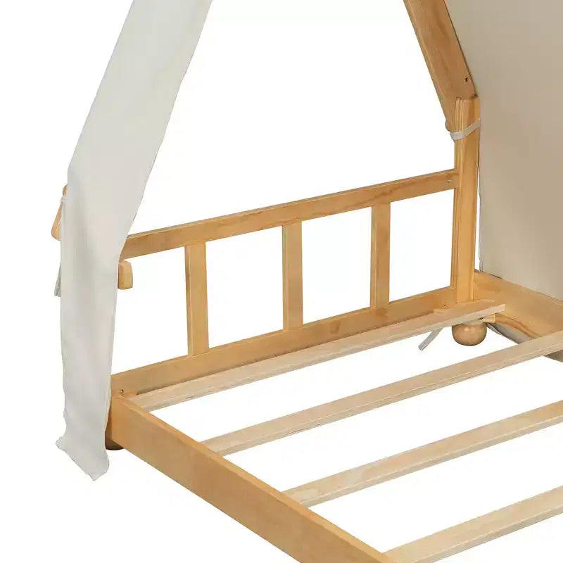Twin/Full Size House Bed with Light and Tent, Montessori Floor Bed Play and Sleep Bed for Girls Boys Bedroom