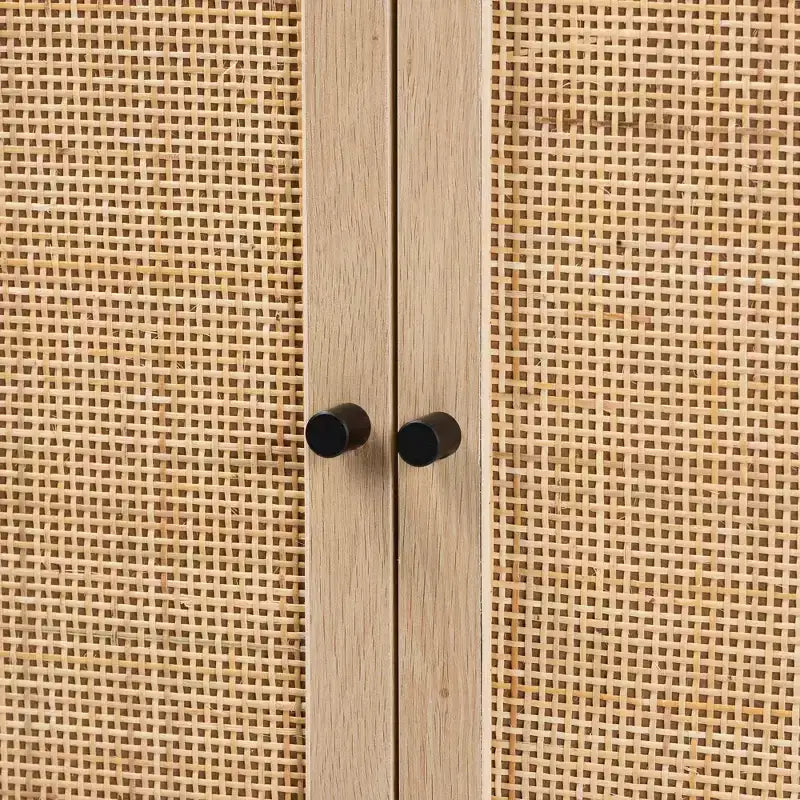 Ardon Bohemian Wood and Metal 2 Door Storage Cabinet with Rattan Light Brown/Black - Baxton Studio: Fixed Shelves, Boho Style