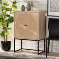 Ardon Bohemian Wood and Metal 2 Door Storage Cabinet with Rattan Light Brown/Black - Baxton Studio: Fixed Shelves, Boho Style