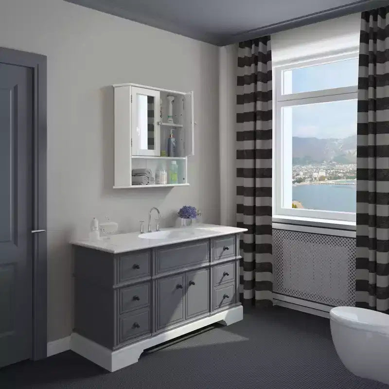 Basicwise Mirror Wall Mounted Cabinet For the Bathroom and Vanity with Adjustable Shelves