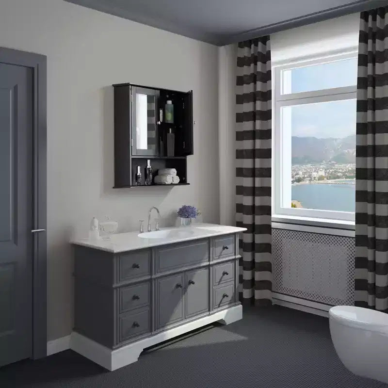 Basicwise Mirror Wall Mounted Cabinet For the Bathroom and Vanity with Adjustable Shelves