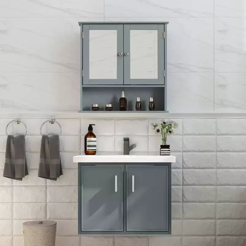 Basicwise Mirror Wall Mounted Cabinet For the Bathroom and Vanity with Adjustable Shelves