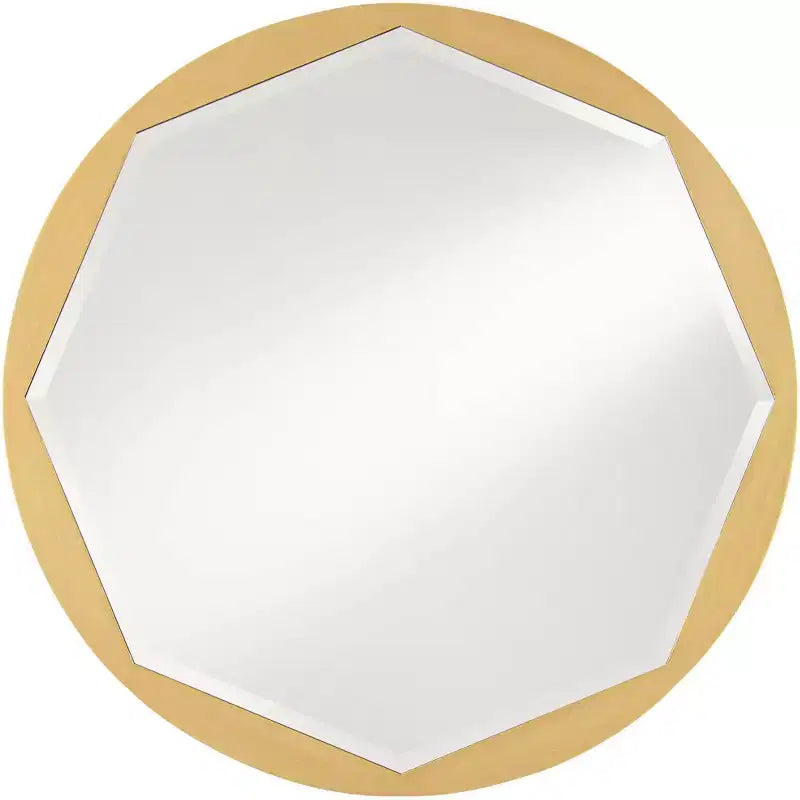 Noble Park Round Vanity Accent Wall Mirror Modern Beveled Octagonal Brushed Gold Frame 32 Wide for Bathroom Bedroom Living Room