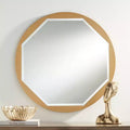 Noble Park Round Vanity Accent Wall Mirror Modern Beveled Octagonal Brushed Gold Frame 32 Wide for Bathroom Bedroom Living Room