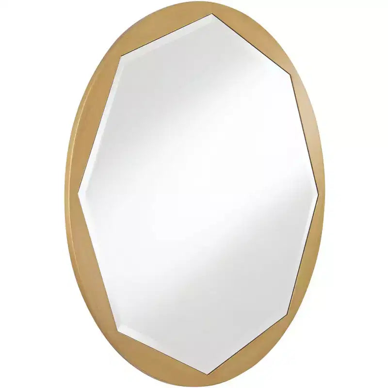 Noble Park Round Vanity Accent Wall Mirror Modern Beveled Octagonal Brushed Gold Frame 32 Wide for Bathroom Bedroom Living Room