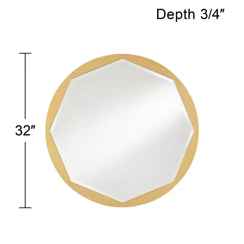 Noble Park Round Vanity Accent Wall Mirror Modern Beveled Octagonal Brushed Gold Frame 32 Wide for Bathroom Bedroom Living Room
